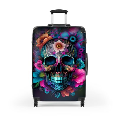 Edgy sugar skull suitcase, a bold and vibrant travel companion. Crafted for durability and adorned with rebellious sugar skull designs, it's perfect for those who embrace a touch of edge on the go.