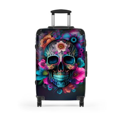 Edgy sugar skull suitcase, a bold and vibrant travel companion. Crafted for durability and adorned with rebellious sugar skull designs, it's perfect for those who embrace a touch of edge on the go.