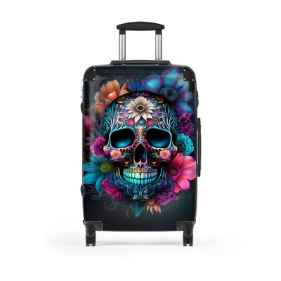 Edgy sugar skull suitcase, a bold and vibrant travel companion. Crafted for durability and adorned with rebellious sugar skull designs, it's perfect for those who embrace a touch of edge on the go.