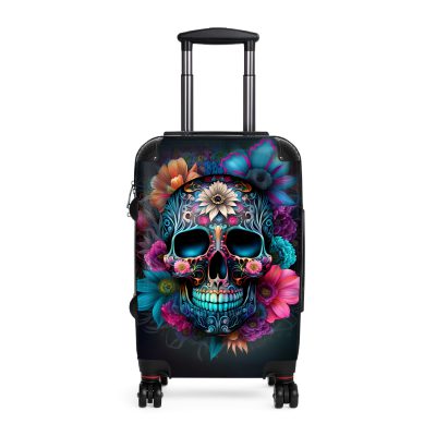 Edgy sugar skull suitcase, a bold and vibrant travel companion. Crafted for durability and adorned with rebellious sugar skull designs, it's perfect for those who embrace a touch of edge on the go.