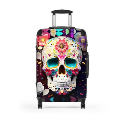 Edgy sugar skull suitcase, a bold and vibrant travel companion. Crafted for durability and adorned with rebellious sugar skull designs, it's perfect for those who embrace a touch of edge on the go.