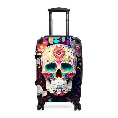 Edgy sugar skull suitcase, a bold and vibrant travel companion. Crafted for durability and adorned with rebellious sugar skull designs, it's perfect for those who embrace a touch of edge on the go.