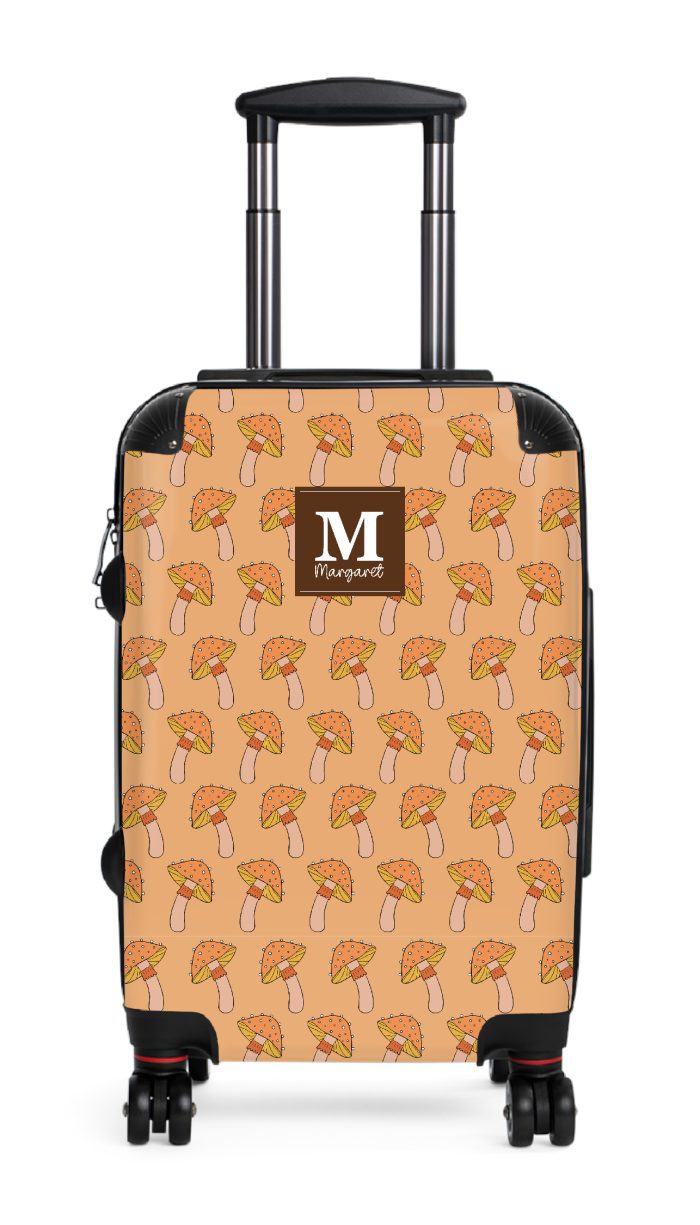 Custom Retro Mushroom suitcase, a durable and stylish travel companion. Crafted with custom names and retro mushroom designs, it's perfect for enthusiasts on the go.