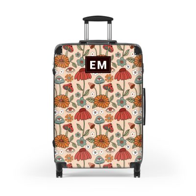 Custom Retro Mushroom suitcase, a durable and stylish travel companion. Crafted with custom names and retro mushroom designs, it's perfect for enthusiasts on the go.