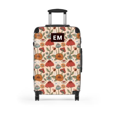 Custom Retro Mushroom suitcase, a durable and stylish travel companion. Crafted with custom names and retro mushroom designs, it's perfect for enthusiasts on the go.