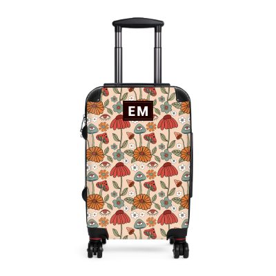 Custom Retro Mushroom suitcase, a durable and stylish travel companion. Crafted with custom names and retro mushroom designs, it's perfect for enthusiasts on the go.