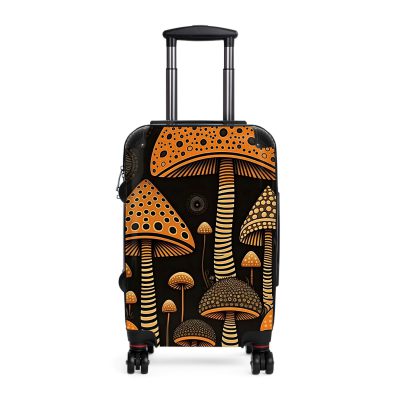 Folk Mushroom suitcase, a durable and stylish travel companion. Crafted with mushroom designs, it's perfect for enthusiasts on the go.