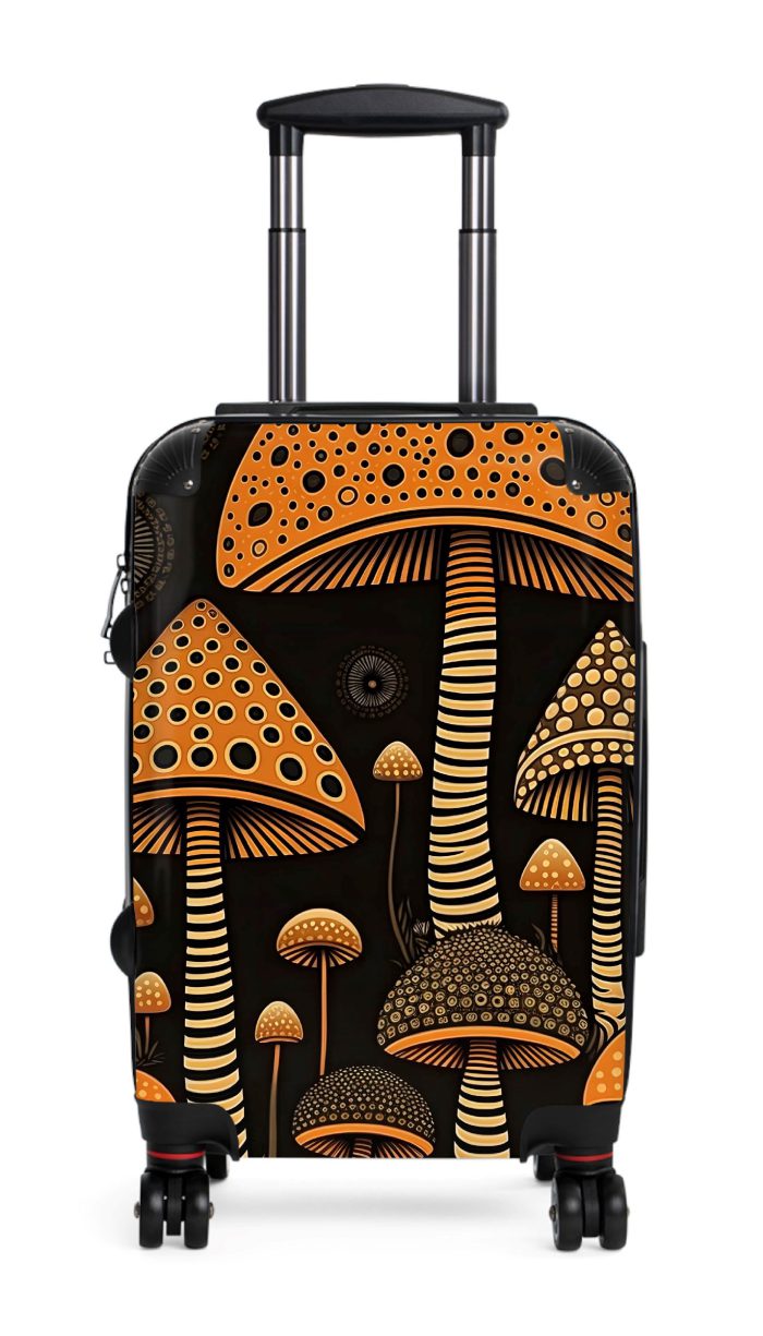 Folk Mushroom suitcase, a durable and stylish travel companion. Crafted with mushroom designs, it's perfect for enthusiasts on the go.