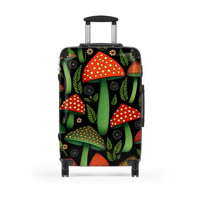 Folk Mushroom suitcase, a durable and stylish travel companion. Crafted with mushroom designs, it's perfect for enthusiasts on the go.