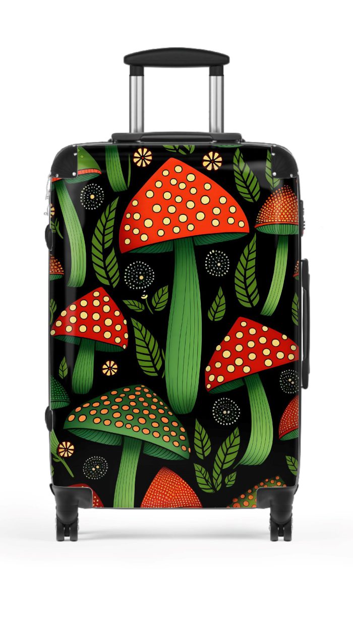 Folk Mushroom suitcase, a durable and stylish travel companion. Crafted with mushroom designs, it's perfect for enthusiasts on the go.