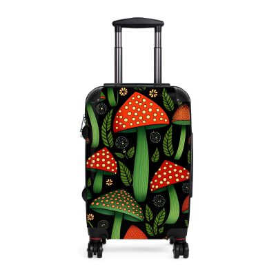 Folk Mushroom suitcase, a durable and stylish travel companion. Crafted with mushroom designs, it's perfect for enthusiasts on the go.