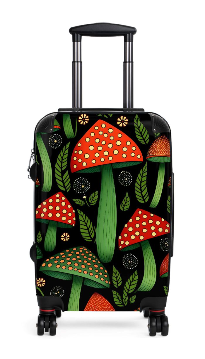 Folk Mushroom suitcase, a durable and stylish travel companion. Crafted with mushroom designs, it's perfect for enthusiasts on the go.