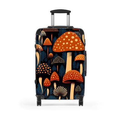 Folk Mushroom suitcase, a durable and stylish travel companion. Crafted with mushroom designs, it's perfect for enthusiasts on the go.