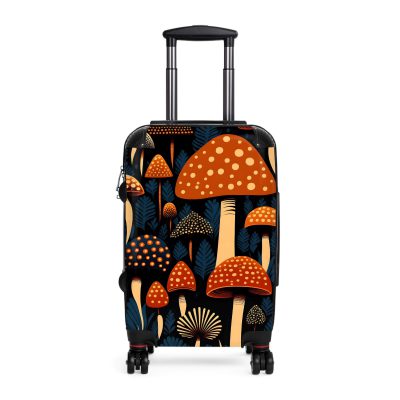 Folk Mushroom suitcase, a durable and stylish travel companion. Crafted with mushroom designs, it's perfect for enthusiasts on the go.