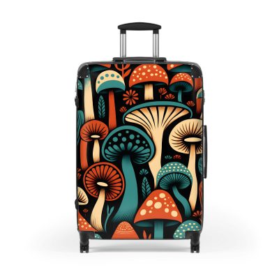 Folk Mushroom suitcase, a durable and stylish travel companion. Crafted with mushroom designs, it's perfect for enthusiasts on the go.