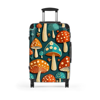 Folk Mushroom suitcase, a durable and stylish travel companion. Crafted with mushroom designs, it's perfect for enthusiasts on the go.