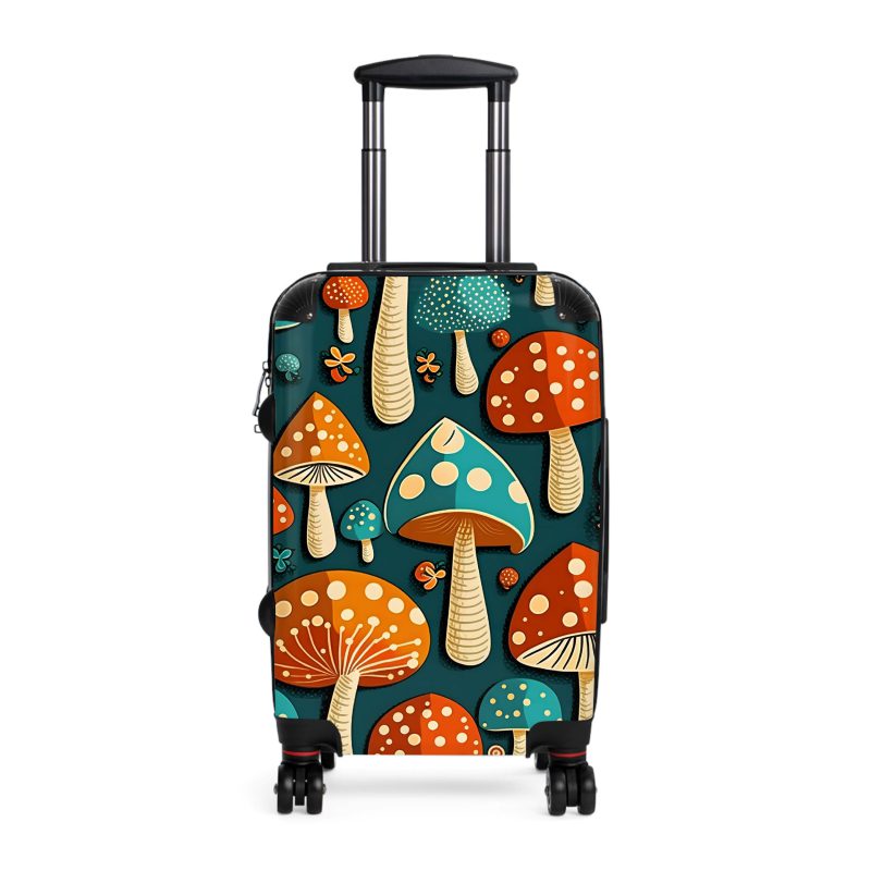 Folk Mushroom suitcase, a durable and stylish travel companion. Crafted with mushroom designs, it's perfect for enthusiasts on the go.