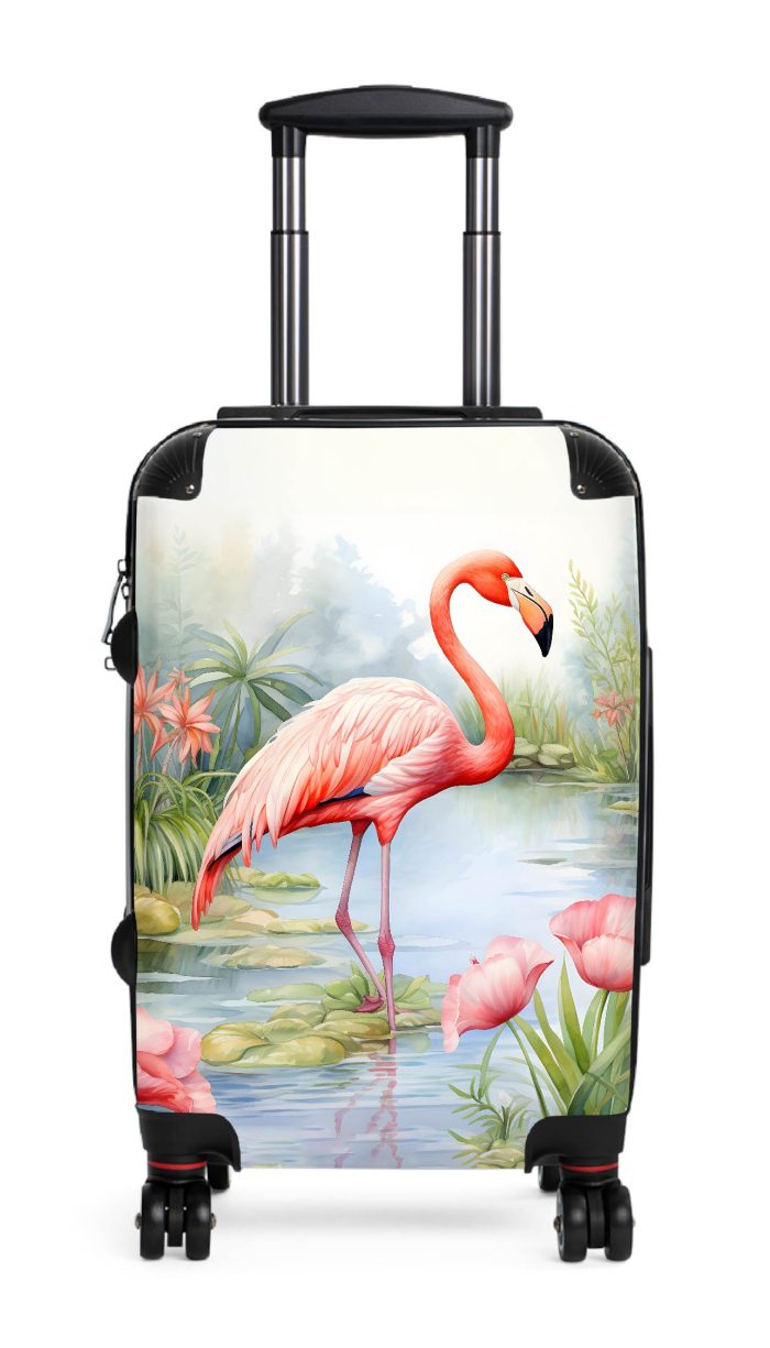 Tropical Flamingo suitcase, a durable and stylish travel companion. Crafted with flamingo designs, it's perfect for enthusiasts on the go.