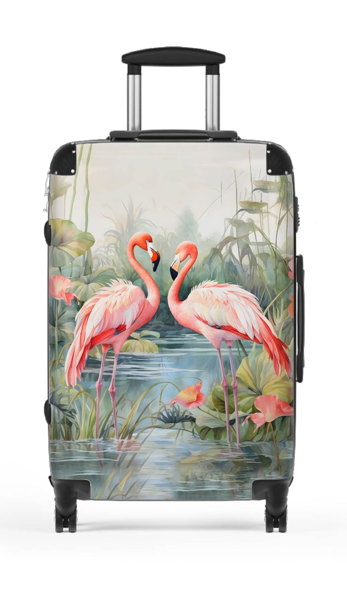 Tropical Flamingo suitcase, a durable and stylish travel companion. Crafted with flamingo designs, it's perfect for enthusiasts on the go.