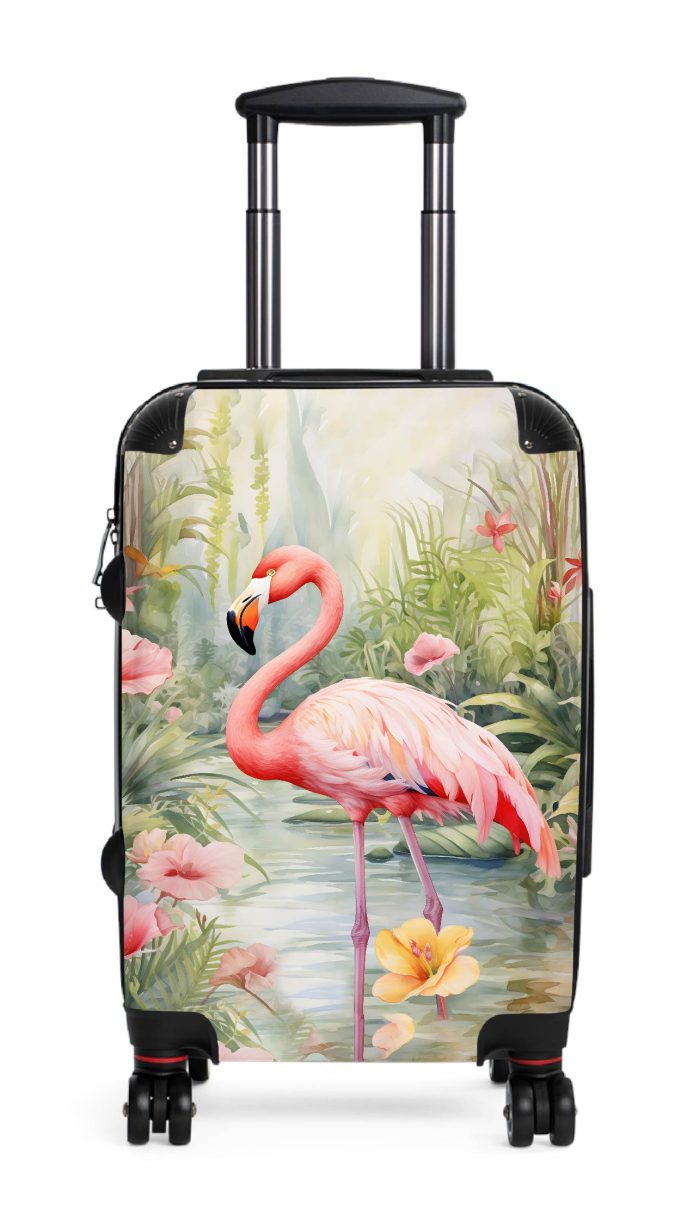 Tropical Flamingo suitcase, a durable and stylish travel companion. Crafted with flamingo designs, it's perfect for enthusiasts on the go.