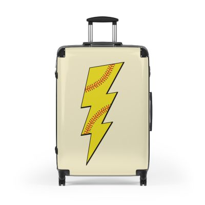 Sporty Lightning Bolt Softball suitcase, a durable and stylish travel companion. Crafted with lightning bolt softball designs, it's perfect for enthusiasts on the go.