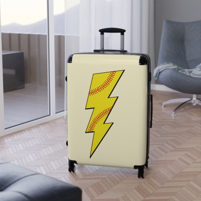 Sporty Lightning Bolt Softball suitcase, a durable and stylish travel companion. Crafted with lightning bolt softball designs, it's perfect for enthusiasts on the go.