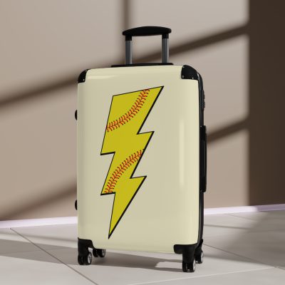 Sporty Lightning Bolt Softball suitcase, a durable and stylish travel companion. Crafted with lightning bolt softball designs, it's perfect for enthusiasts on the go.