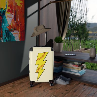 Sporty Lightning Bolt Softball suitcase, a durable and stylish travel companion. Crafted with lightning bolt softball designs, it's perfect for enthusiasts on the go.