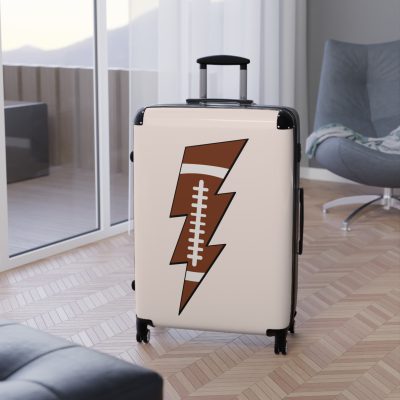 Sporty Lightning Bolt Football suitcase, a durable and stylish travel companion. Crafted with lightning bolt football designs, it's perfect for enthusiasts on the go.