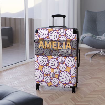 Custom Volleyball Suitcase - A personalized luggage adorned with a custom volleyball-themed design, perfect for sports enthusiasts who want to travel in style with their favorite sport.