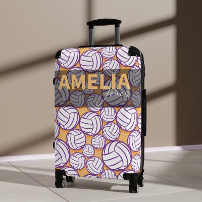 Custom Volleyball Suitcase - A personalized luggage adorned with a custom volleyball-themed design, perfect for sports enthusiasts who want to travel in style with their favorite sport.