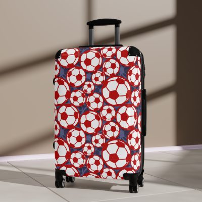 Soccer Suitcase - A luggage adorned with a sporty soccer-themed design, perfect for travelers who want to travel in style with their favorite sport.