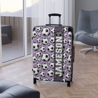 Custom Soccer Suitcase - A personalized luggage adorned with a custom soccer-themed design, perfect for sports enthusiasts who want to travel in style with their favorite sport.