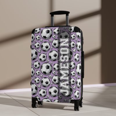 Custom Soccer Suitcase - A personalized luggage adorned with a custom soccer-themed design, perfect for sports enthusiasts who want to travel in style with their favorite sport.