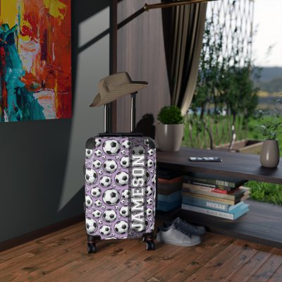 Custom Soccer Suitcase - A personalized luggage adorned with a custom soccer-themed design, perfect for sports enthusiasts who want to travel in style with their favorite sport.