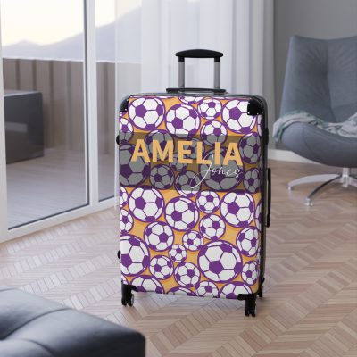 Custom Soccer Suitcase - A personalized luggage adorned with a custom soccer-themed design, perfect for sports enthusiasts who want to travel in style with their favorite sport.