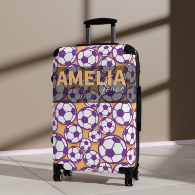 Custom Soccer Suitcase - A personalized luggage adorned with a custom soccer-themed design, perfect for sports enthusiasts who want to travel in style with their favorite sport.