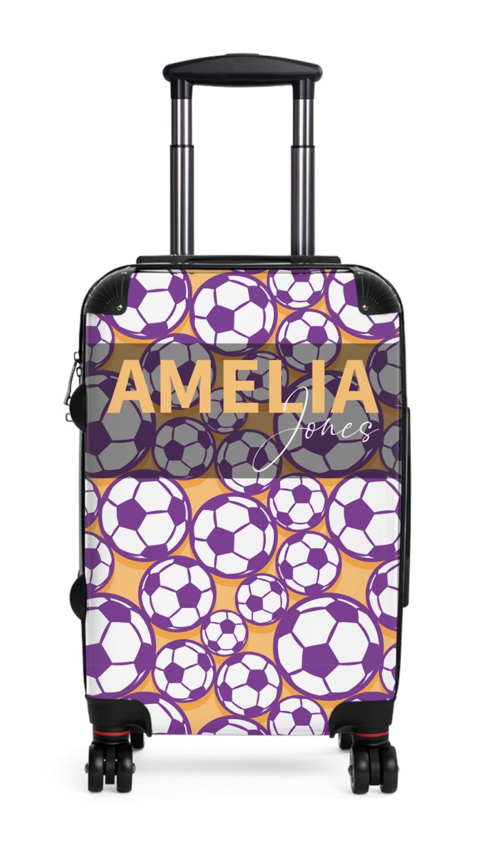 Custom Soccer Suitcase - A personalized luggage adorned with a custom soccer-themed design, perfect for sports enthusiasts who want to travel in style with their favorite sport.