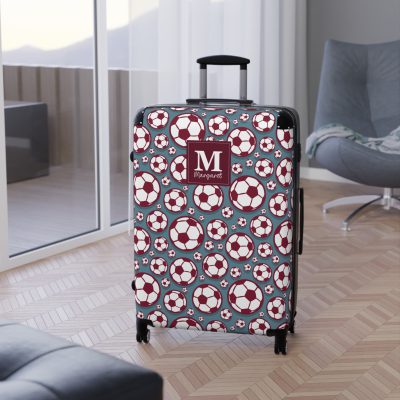 Custom Soccer Suitcase - A personalized luggage adorned with a custom soccer-themed design, perfect for sports enthusiasts who want to travel in style with their favorite sport.