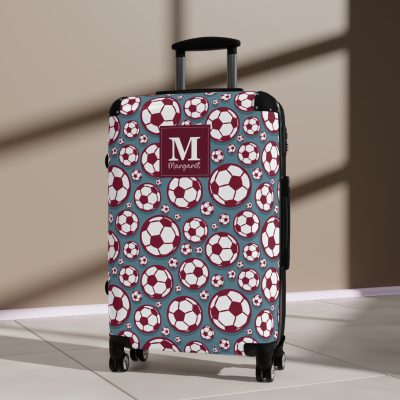 Custom Soccer Suitcase - A personalized luggage adorned with a custom soccer-themed design, perfect for sports enthusiasts who want to travel in style with their favorite sport.