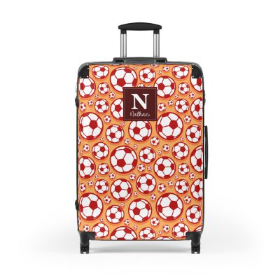 Custom Soccer Suitcase - A personalized luggage adorned with a custom soccer-themed design, perfect for sports enthusiasts who want to travel in style with their favorite sport.