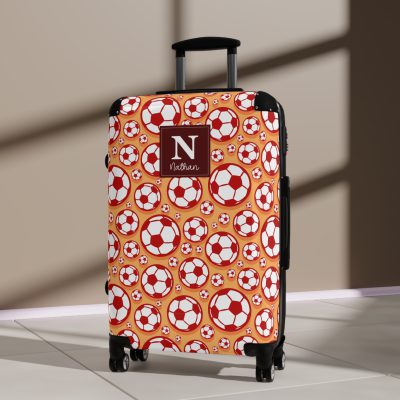 Custom Soccer Suitcase - A personalized luggage adorned with a custom soccer-themed design, perfect for sports enthusiasts who want to travel in style with their favorite sport.