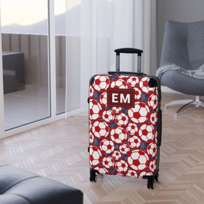 Custom Soccer Suitcase - A personalized luggage adorned with a custom soccer-themed design, perfect for sports enthusiasts who want to travel in style with their favorite sport.