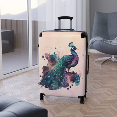 Peacock Suitcase – Stylish and functional luggage adorned with intricate peacock feather design for a touch of elegance on your travels.