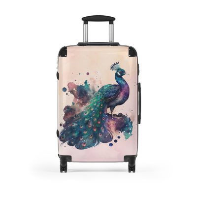 Peacock Suitcase – Stylish and functional luggage adorned with intricate peacock feather design for a touch of elegance on your travels.