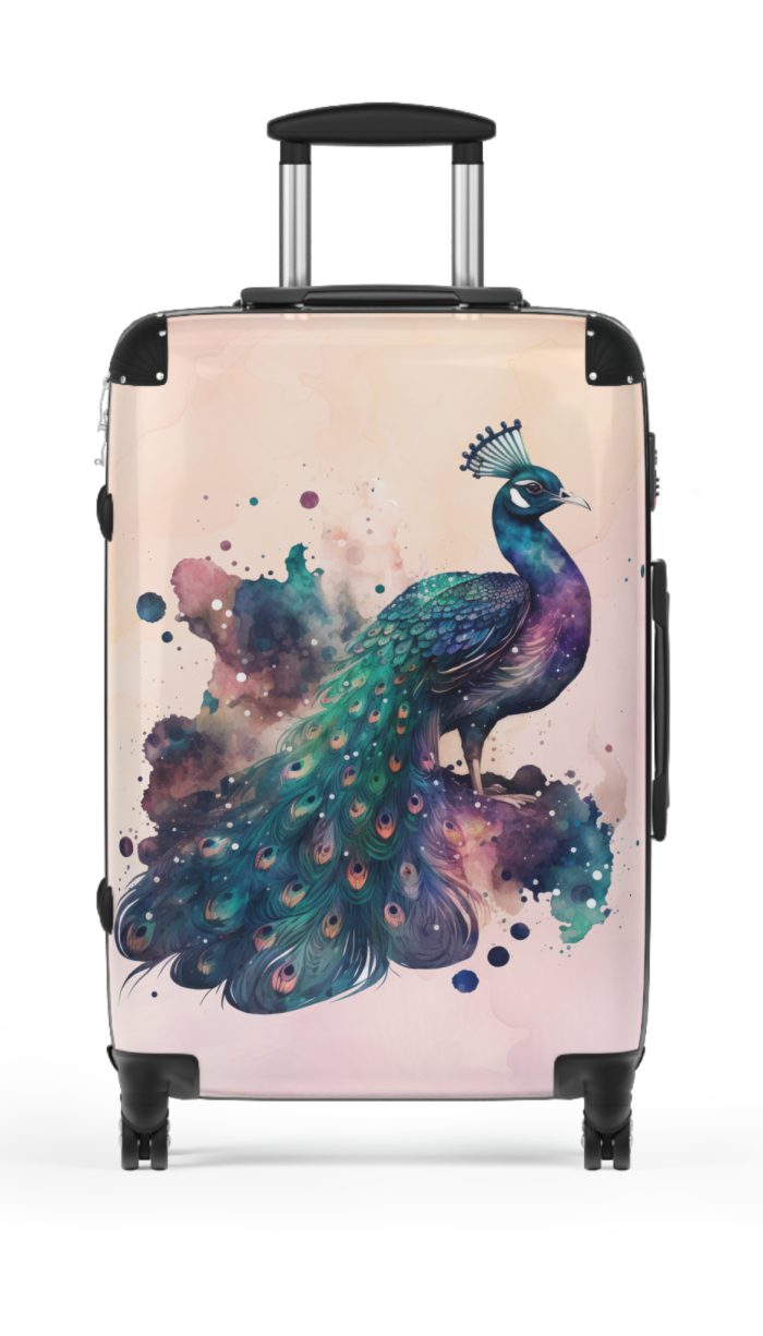 Peacock Suitcase – Stylish and functional luggage adorned with intricate peacock feather design for a touch of elegance on your travels.