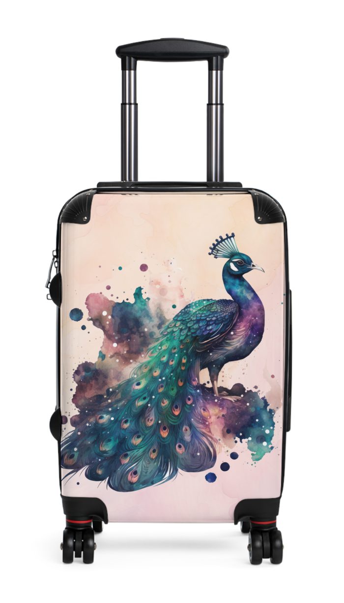 Peacock Suitcase – Stylish and functional luggage adorned with intricate peacock feather design for a touch of elegance on your travels.