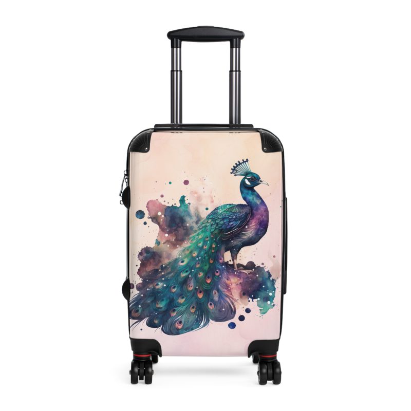 Peacock Suitcase – Stylish and functional luggage adorned with intricate peacock feather design for a touch of elegance on your travels.