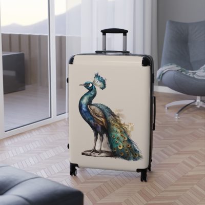 Peacock Suitcase – Stylish and functional luggage adorned with intricate peacock feather design for a touch of elegance on your travels.