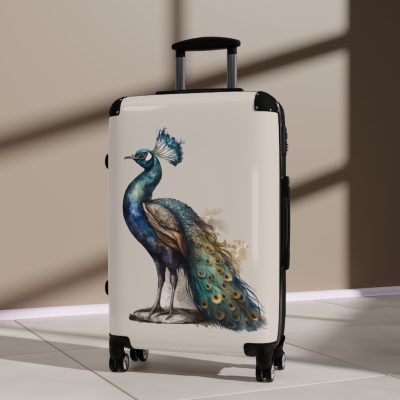 Peacock Suitcase – Stylish and functional luggage adorned with intricate peacock feather design for a touch of elegance on your travels.